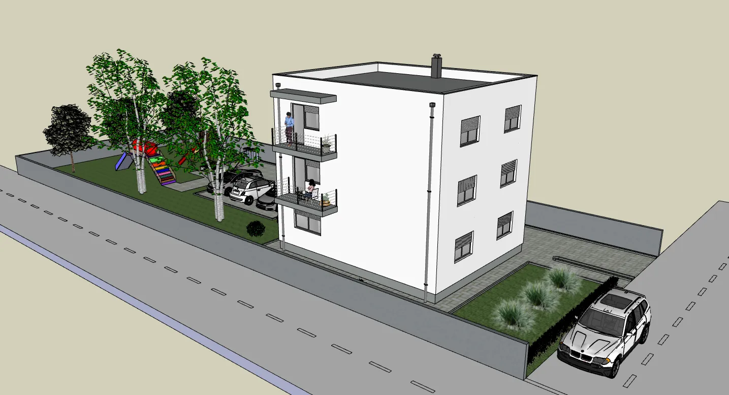 3D prikaz stambene zgrade s balkonima iz istog kuta